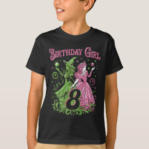 T-shirt Enfants 8e Anniversaire Sorcière rose et verte 8 A