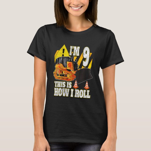 T-shirt Enfants 9 ans Anniversaire Bulldozer (Devant)