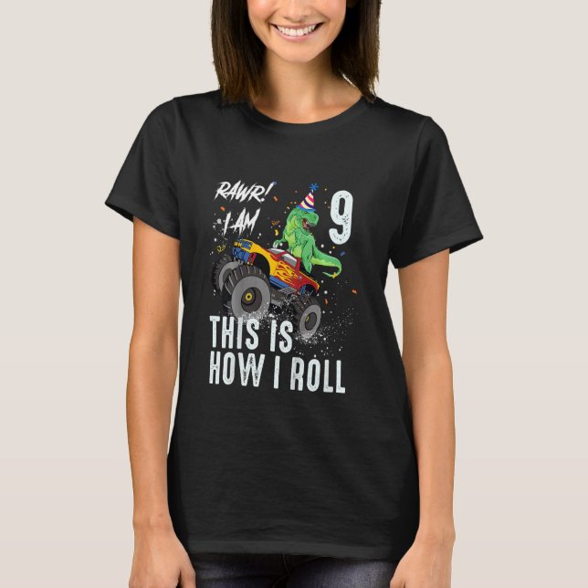T-shirt Enfants 9 ans Rex Dinosaur Monster Truck 9th Bi (Devant)