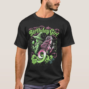 T-shirt Enfants 9e Anniversaire Sorcière rose et verte 9 A