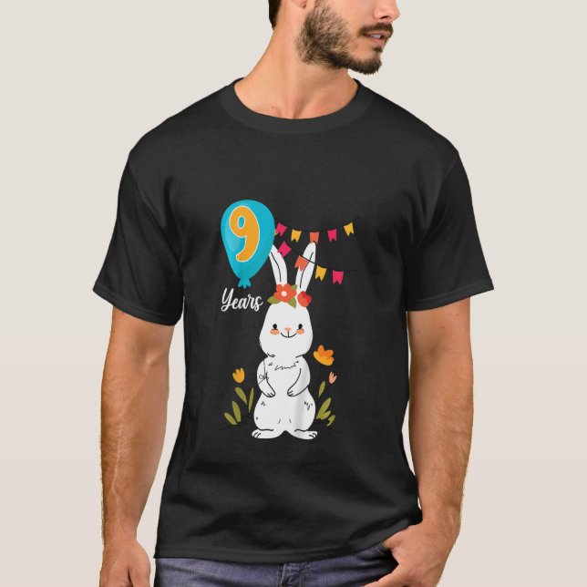 T-shirt Enfants 9e fête d'anniversaire 9 ans Lapin Lapin F (Devant)
