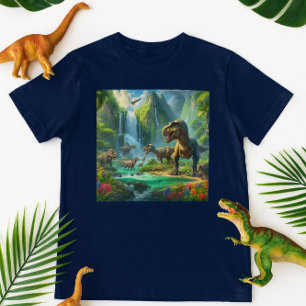 T-shirt Enfants Art IA Dinosaures Tropical Vert