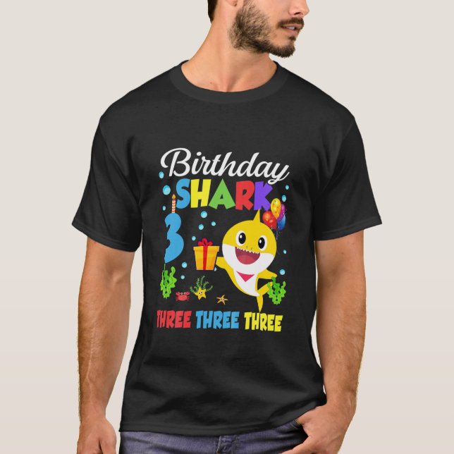 T-shirt Enfants Bébé Cute Shark 3E Anniversaire Garçon Fil (Devant)