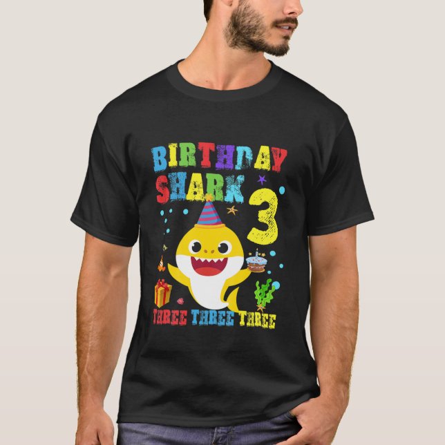 T-shirt Enfants Bébé Cute Shark 3E Anniversaire Garçon Fil (Devant)