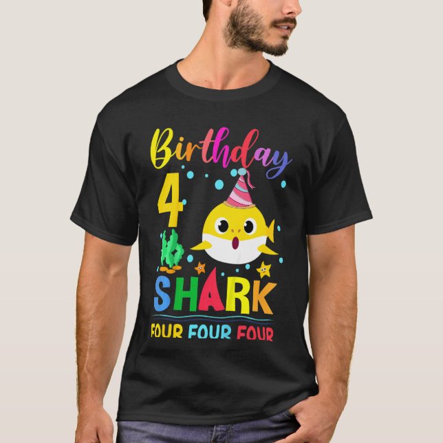 T-shirt Enfants Bébé Petit Requin 4 Anniversaire Garçon Fi (Devant)