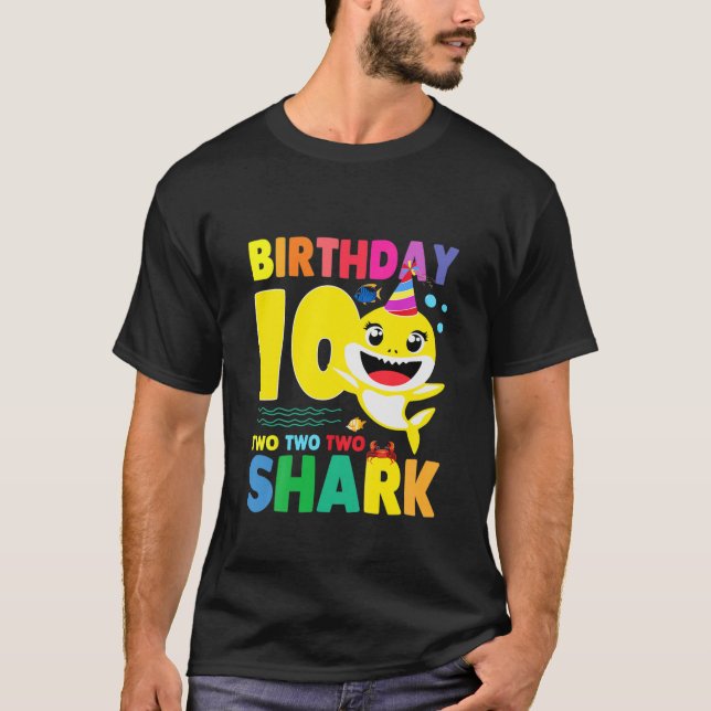 T-shirt Enfants Bébé Requin 10E Anniversaire Garçon Fille  (Devant)