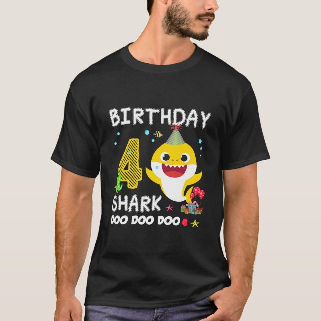T-shirt Enfants Bébé Requin 4E Anniversaire Garçon Fille 4 (Devant)