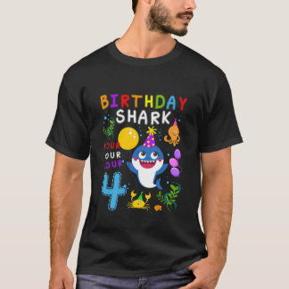 T-shirt Enfants Bébé Requin mignon 4E Anniversaire Garçon