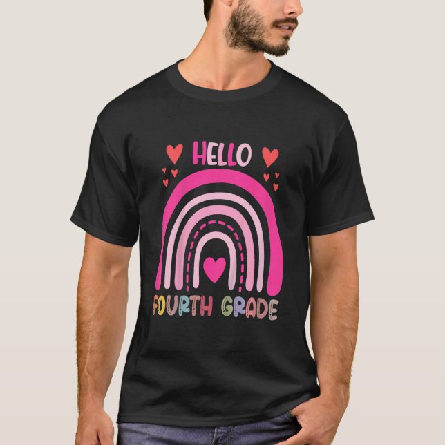 T-shirt Enfants Bonjour 4e année Enseignants Arc-en-ciel E (Devant)