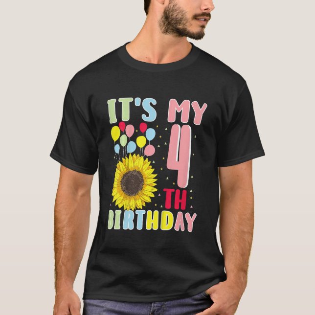 T-shirt Enfants C'est mon 4e anniversaire tournesol 4 ans  (Devant)