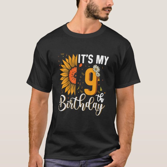 T-shirt Enfants C'est mon 9e anniversaire tournesol 9 ans  (Devant)