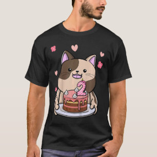 T-shirt Enfants Chubby Chat tenant un gâteau d'anniversair