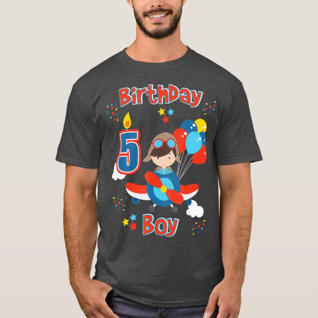 T-shirt Enfants Cinquième avion Anniversaire Cinq ans (Devant)