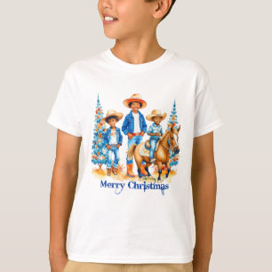 T-shirt Enfants Cowboy Noir Avec Cheval Joyeux Noël