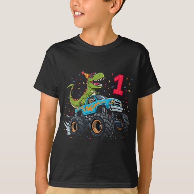 T-shirt Enfants Dinosaur Monster Camion 1ère fête d'annive (Devant)