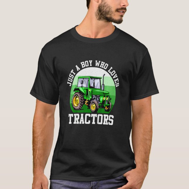 T-shirt Enfants Enfants Juste Un Garçon Qui Aime Tracteurs (Devant)