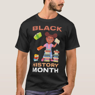 T-shirt Enfants Fille Lecture Livre Noir Mois d'histoire B