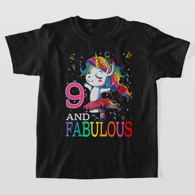 T-shirt Enfants Filles 9h Anniversaire Unicorne Fabuleux 9 (Poser)