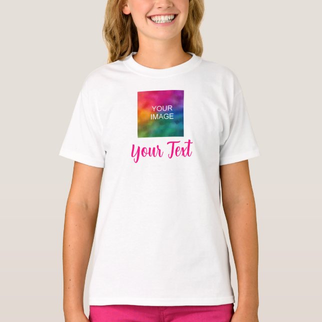 T-shirt Enfants Filles Blanc Personnalisé Image Nom du tex (Devant)
