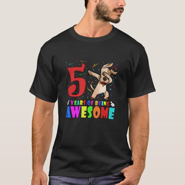 T-shirt Enfants Funny 5E Anniversaire Fête Dabbing Chien 5 (Devant)