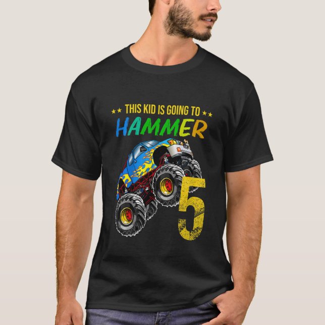T-shirt Enfants garçons 5e anniversaire Monster Camion Ann (Devant)