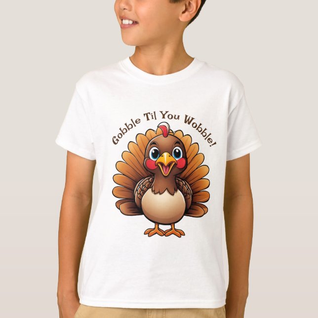 T-Shirt Enfants "Gobble Til You Wobble" avec Dindo (Devant)