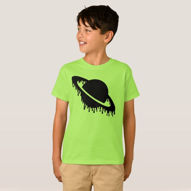 T-shirt Enfants Gothique Planète à goutte noire Silhouette (Devant entier)