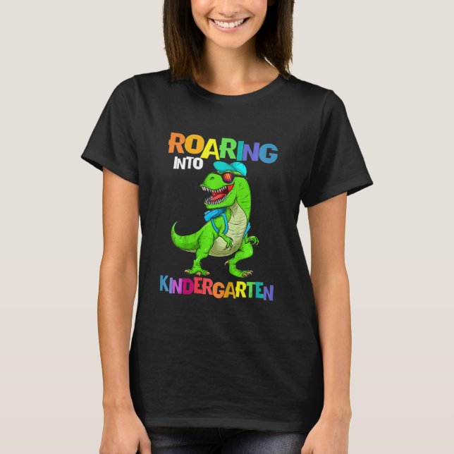 T-shirt Enfants Gravant Dans La Maternelle Dinosaure Rex R (Devant)