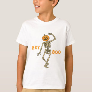 T-shirt Enfants Halloween Skeleton Citrouille Head "Hey Bo