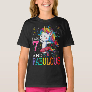 T-shirt Enfants I am 7 et Fabulous Unicorn
