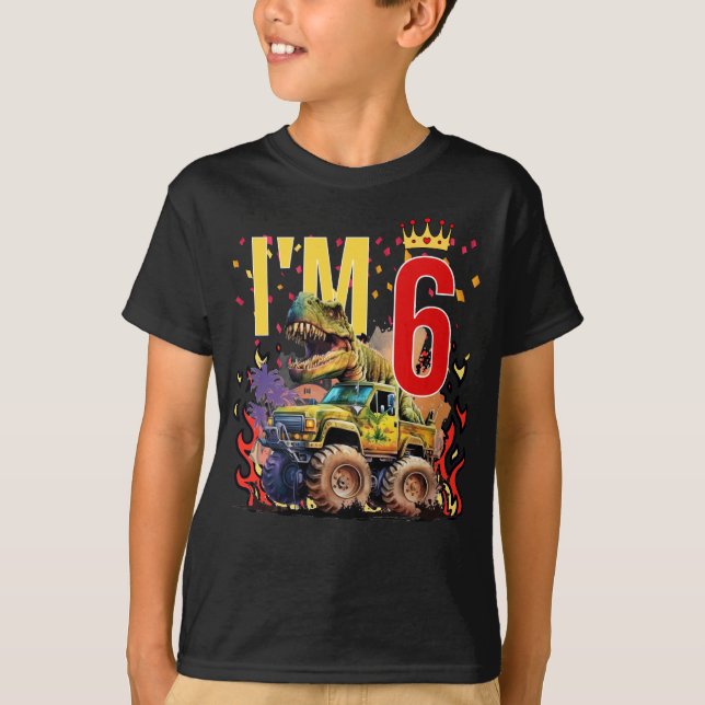 T-shirt Enfants I'm 6 6TH Fire Dinosaures Birthday Boy Cad (Devant)