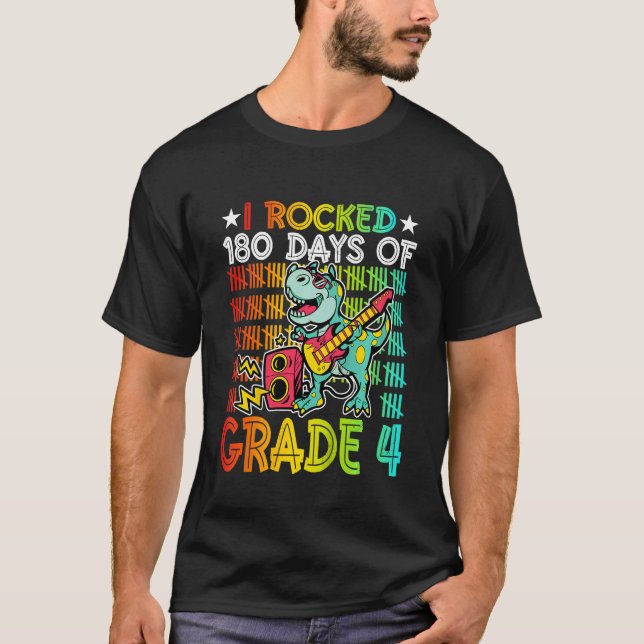 T-shirt Enfants J'Ai Frappé 180 Jours De 4E Année Dino Gui (Devant)