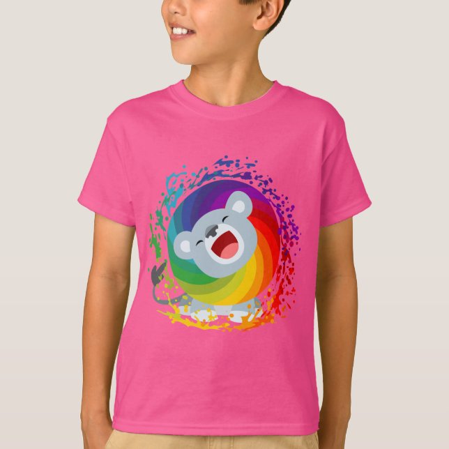 T-shirt Enfants Lion Blanc Arc-en-ciel (Devant)
