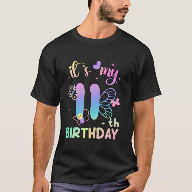 T-shirt Enfants mignonette 11 ans papillon C'est mon 11e o (Devant)