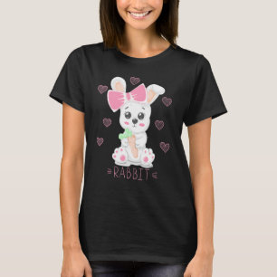 T-shirt Enfants Mignonne Lapin Avec Un Ruban Tenant Une Ca
