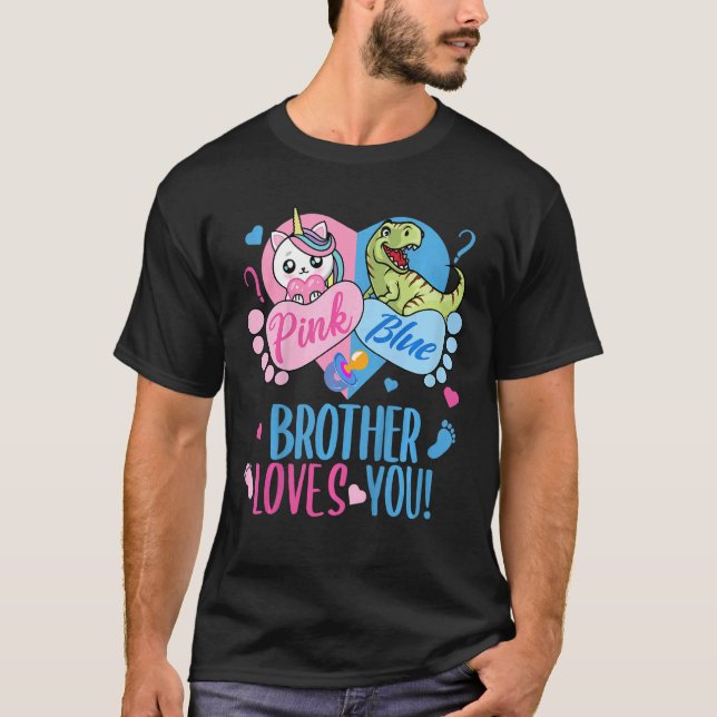T-shirt Enfants mignonne rose ou bleu FRÈRE vous aime Dino (Devant)