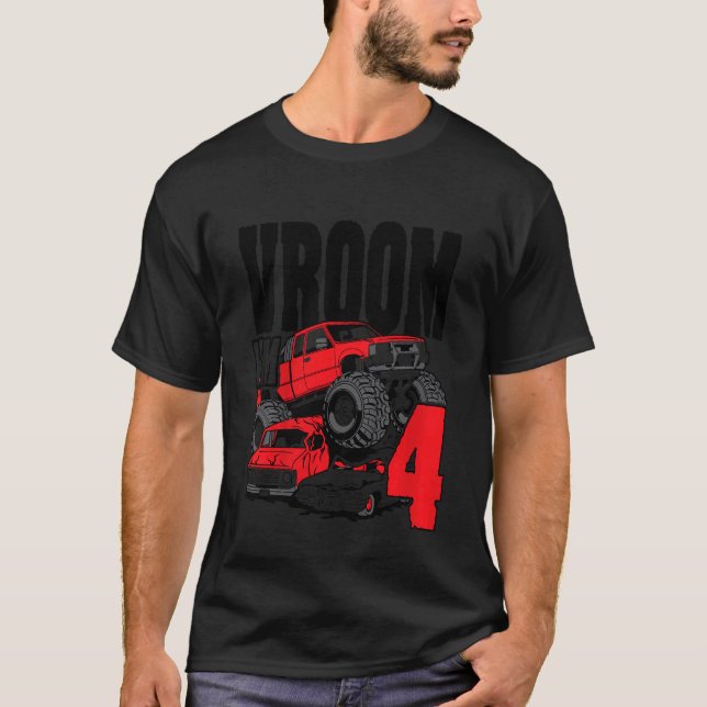 T-shirt Enfants Monster Camion Anniversaire Vroom I'm 4 (Devant)
