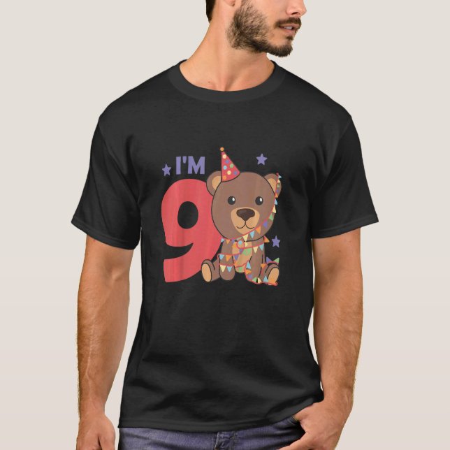 T-shirt Enfants Neuvième Anniversaire Ours Pour Enfants Un (Devant)