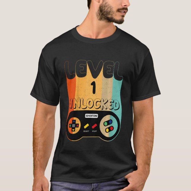 T-shirt Enfants Niveau 1 Jeu vidéo déverrouillé 1e anniver (Devant)