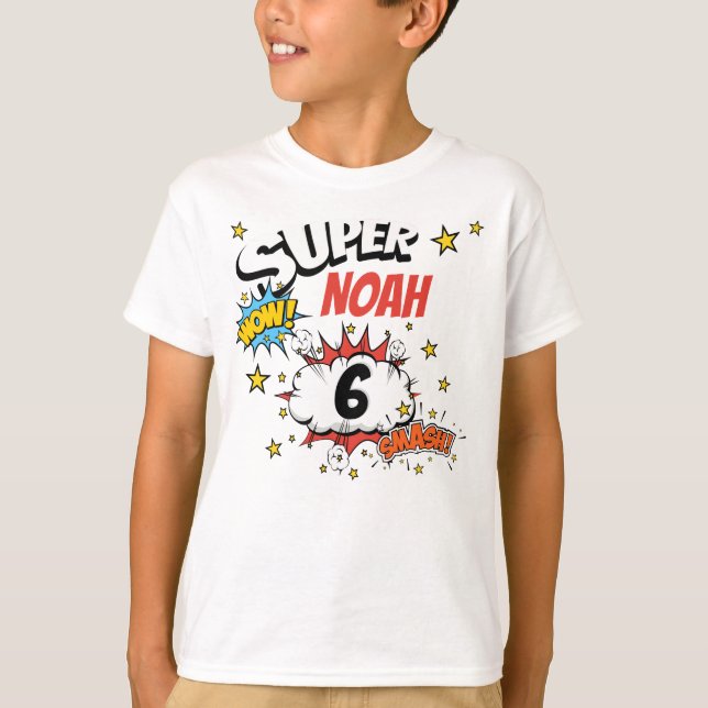 T-shirt Enfants Nom personnalisé 6 ans Super (Devant)