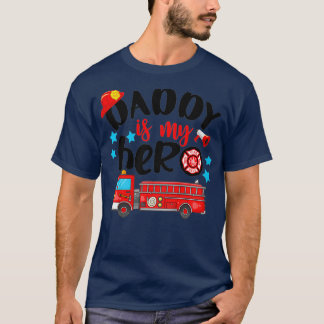 T-shirt Enfants Papa Est Un Héros Fière Pompier Fier Père