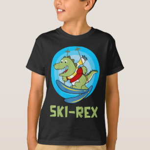 T-shirt Enfants qui skient Ski-rex Dino Drôle Enfant Drôle