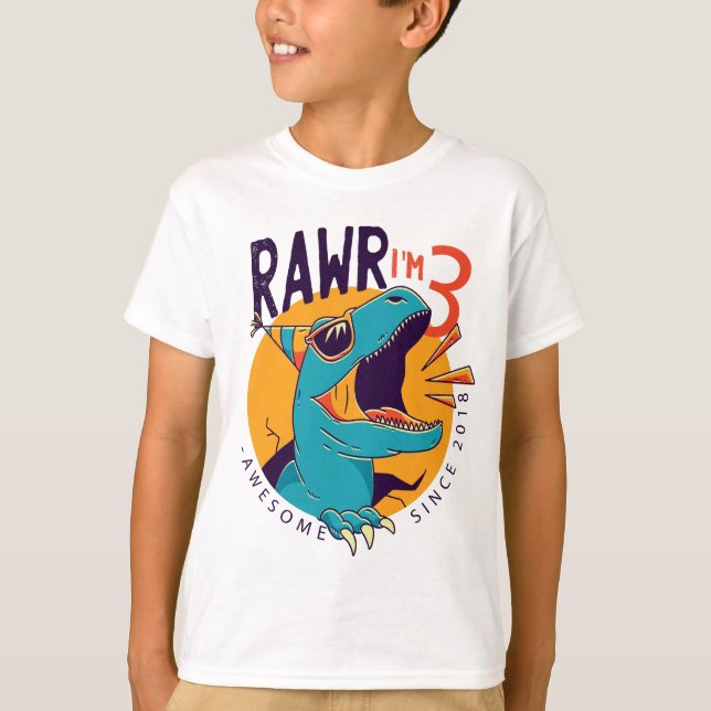 T-shirt Enfants Rawr Je suis 3 3e anniversaire T Rex Dinos (Devant)