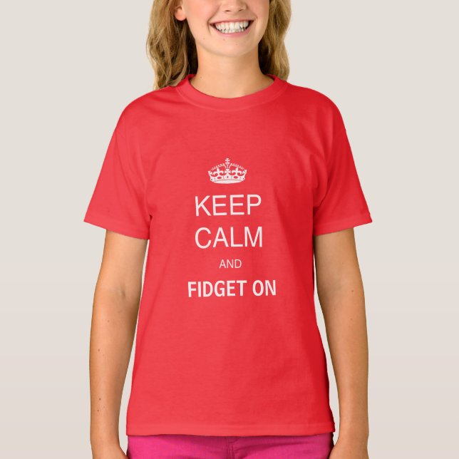 T-shirt Enfants Rouges Gardez Le Fidget Calme Sur Spinner  (Devant)
