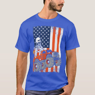 T-shirt Enfants Skeleton Monster Truck USA Drapeau Garçons