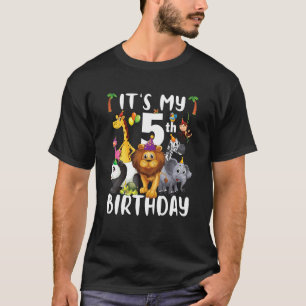 T-shirt Enfants Son 5e anniversaire Zoo Safari Jungle Anim