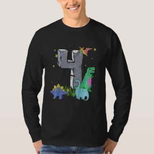 T-shirt Enfants Stone Age 4 ans Dinosaures 4 ans Anniversa