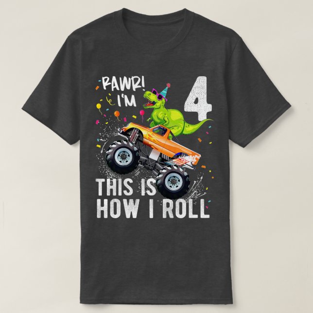 T-shirt Enfants T Rex Dinosaur Monster Camion 4e anniversa (Design devant)