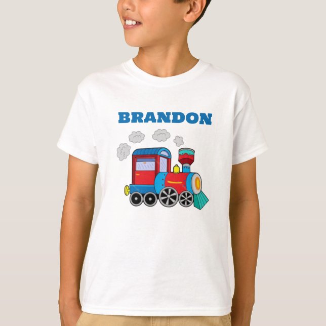 T-shirt Enfants Train Boys Blue Custom Name (Devant)