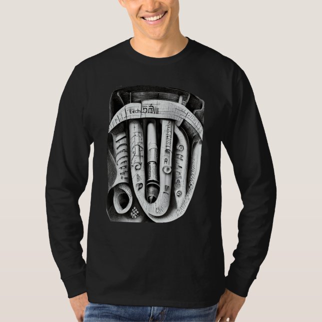 T-shirt Engineering Complex Mechanical Machine Pencil Sket (Devant)
